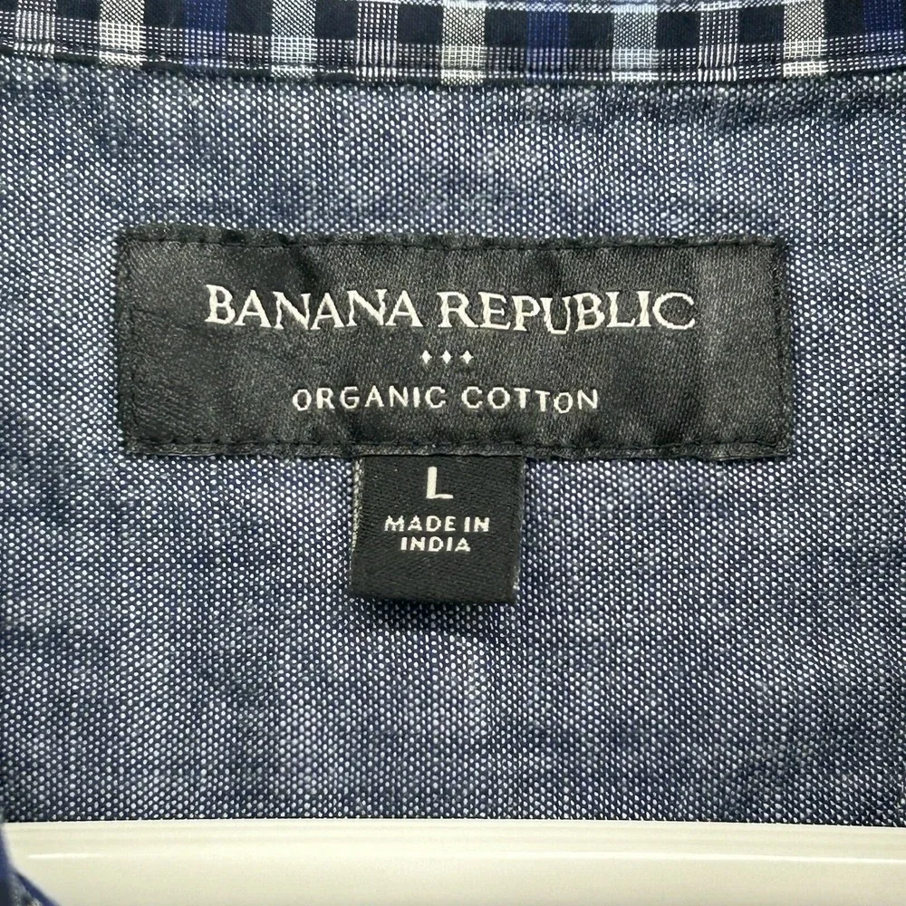 Banana Republic Shirt Men Size Large 100% Organic Cotton Plaid Long Sleeve‎